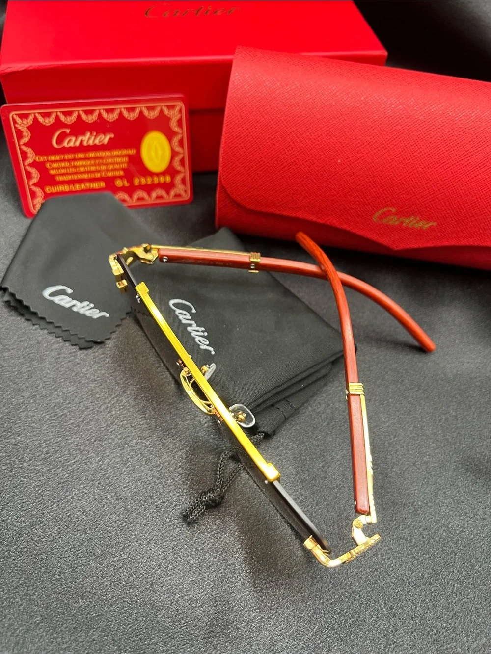 Cartier Men’s Rimless Sunglasses in Brown and Gold with Gray Lenses